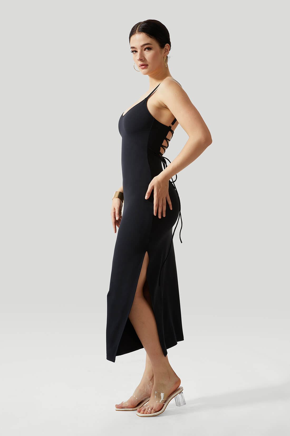 Solid Sleeveless Dress With Built in Shapewear