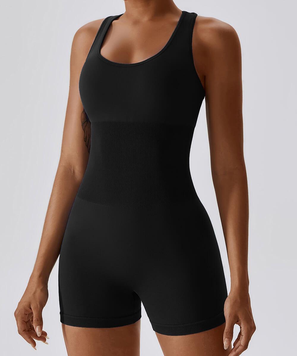 MOOSLOVER Ribbed Tummy Control Solid Color Sleeveless Seamless Bodysuit