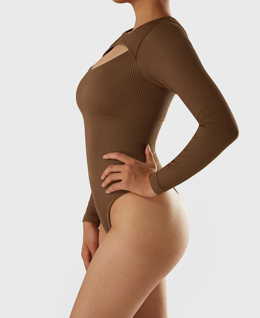 Front Hollow Out Long Sleeve Bodysuit - MOOSLOVER