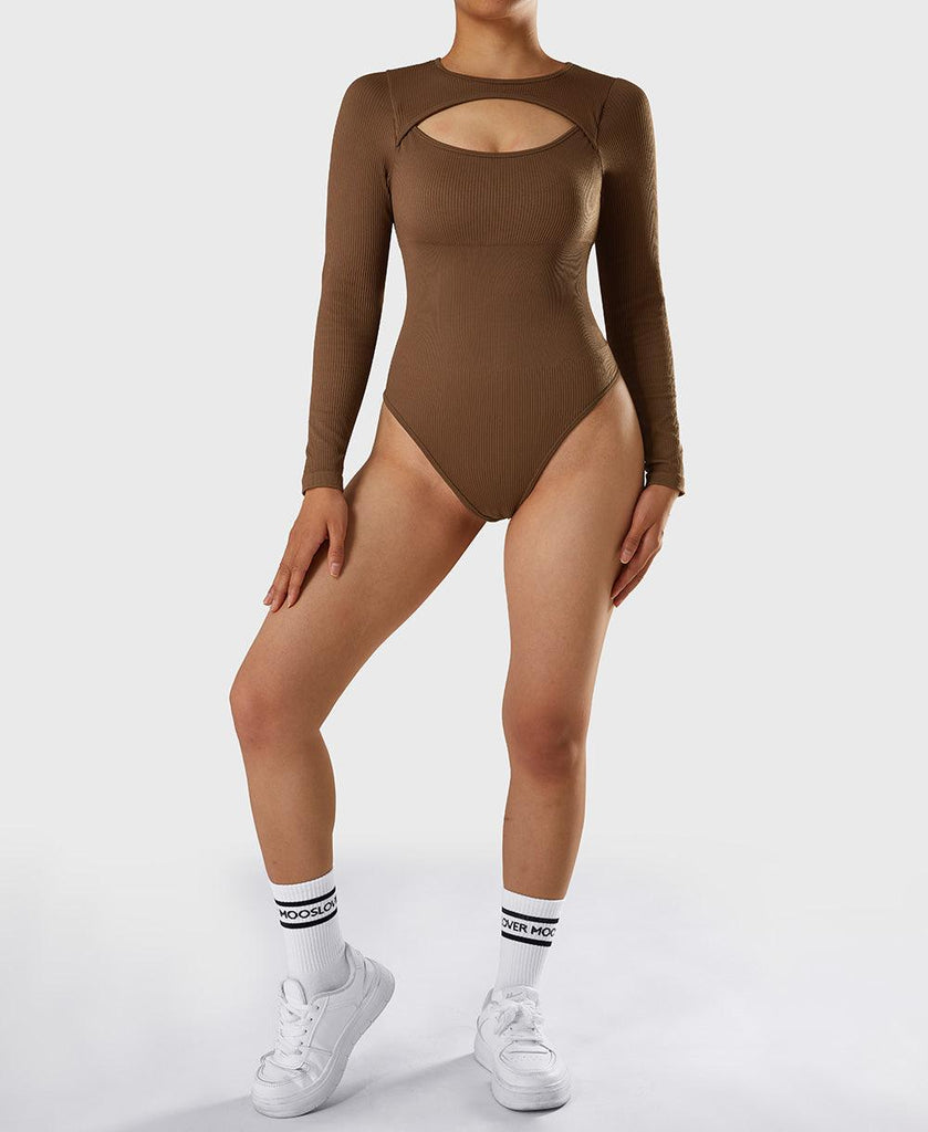 Front Hollow Out Long Sleeve Bodysuit - MOOSLOVER