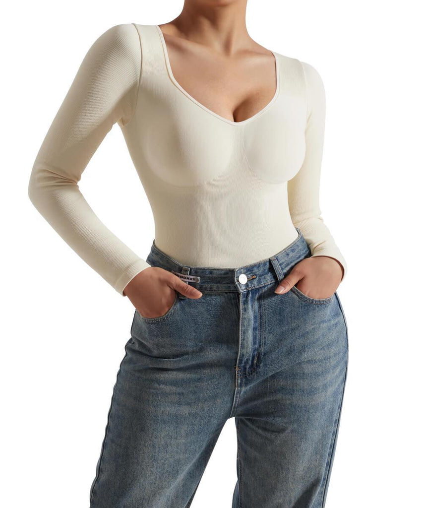 Ribbed Solid Color Long Sleeve Seamless Bodysuit - MOOSLOVER