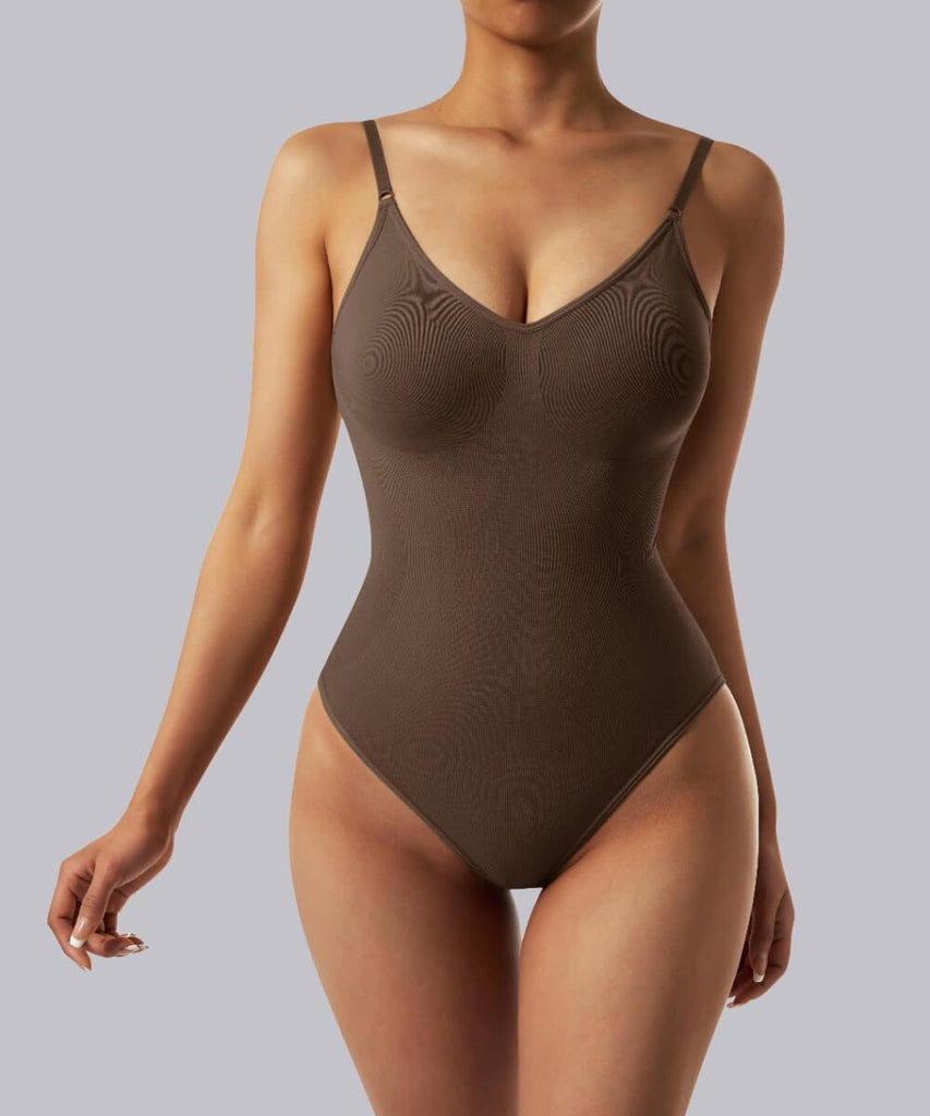 Ribbed Solid Color Spaghetti Strap Seamless Bodysuit - MOOSLOVER