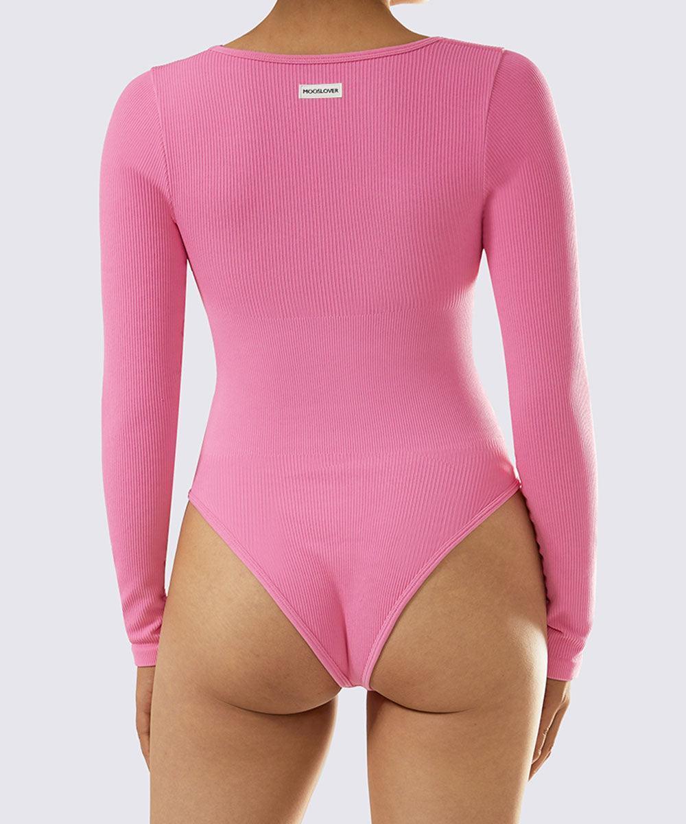 MOOSLOVER Ribbed Solid Color Tummy Control Long Sleeve