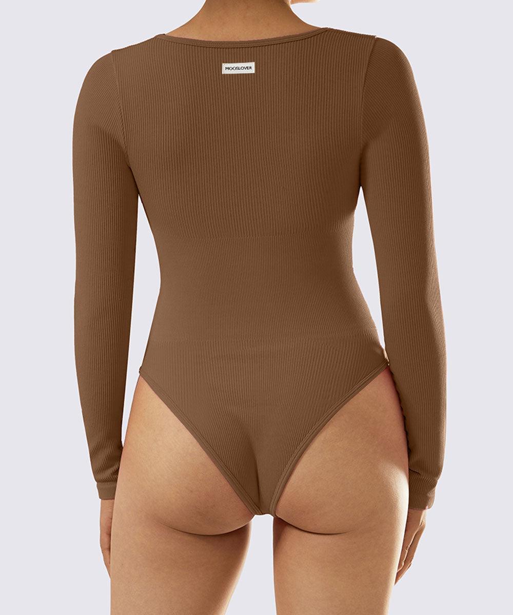 2023 Womens Solid Color Long Sleeve Bodysuit With Tummy Control