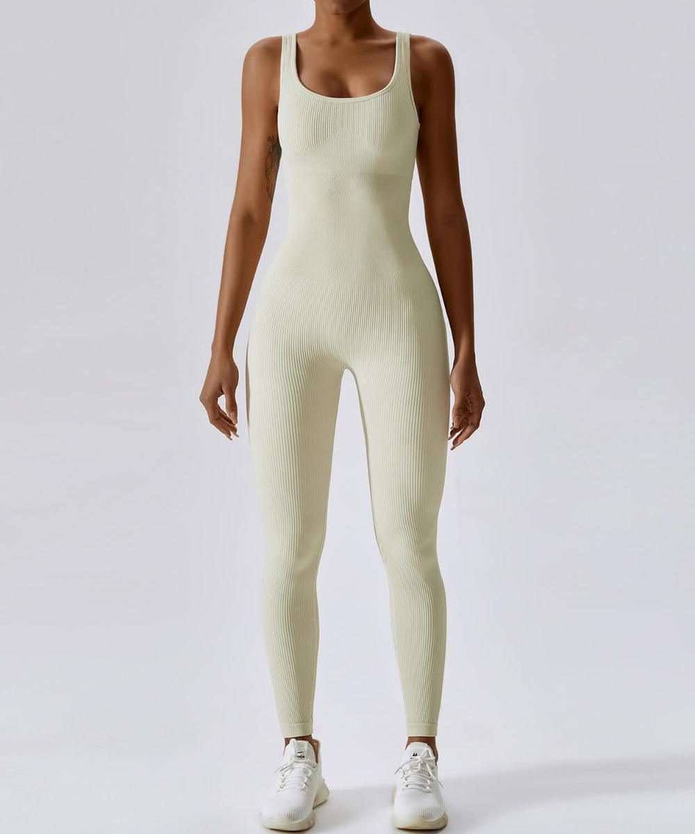 MOOSLOVER Ribbed Solid Color Tummy Control Sleeveless Seamless Jumpsuit