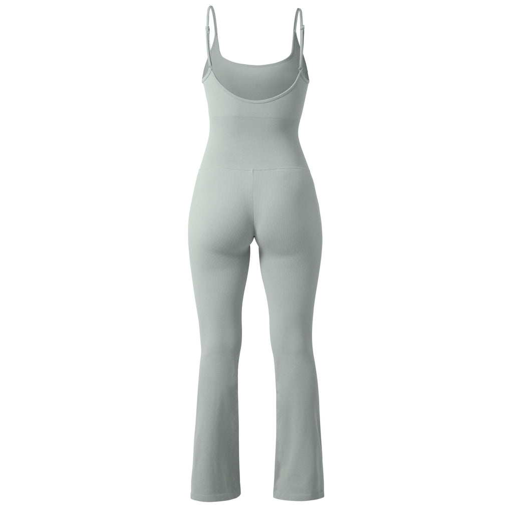 Ribbed Tummy Control Sleeveless Seamless Flared Jumpsuit - MOOSLOVER