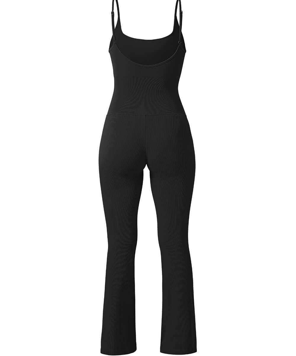  OEAK Flare Ribbed Jumpsuit 2024 Womens Backless Romper One  Piece Workout Outfit Seamless Full Unitard Sleeveless Bodycon Black S :  Clothing, Shoes & Jewelry