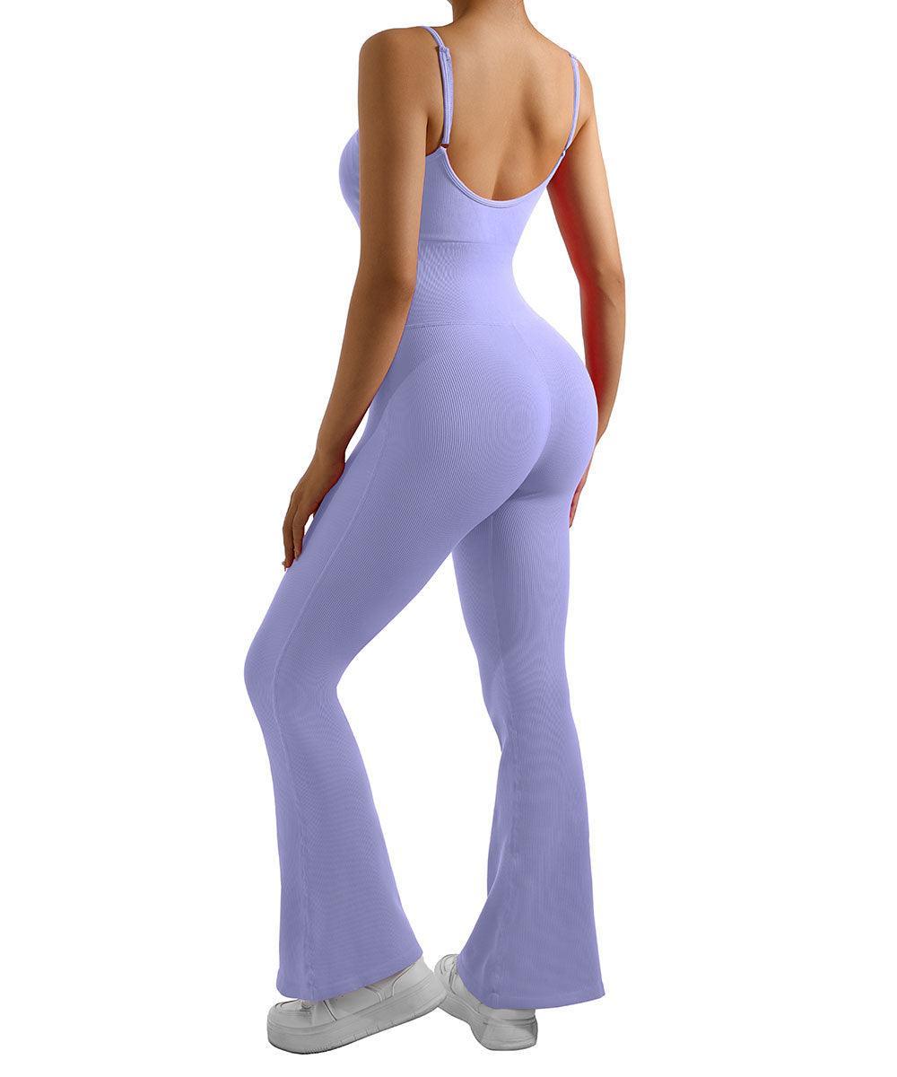 MOOSLOVER Ribbed Tummy Control Sleeveless Seamless Flared Jumpsuit