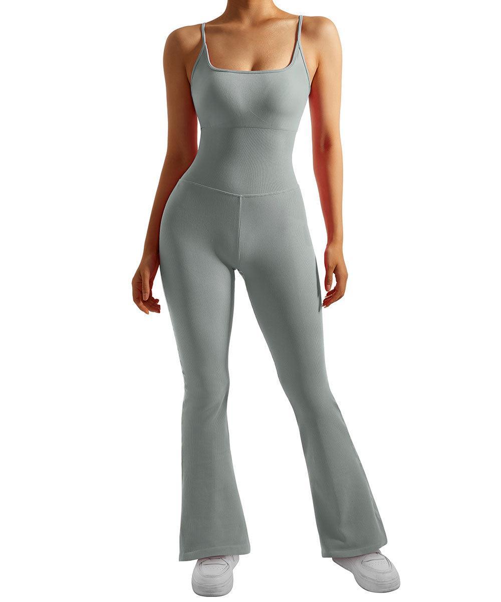 MOOSLOVER Ribbed Tummy Control Sleeveless Seamless Flared Jumpsuit
