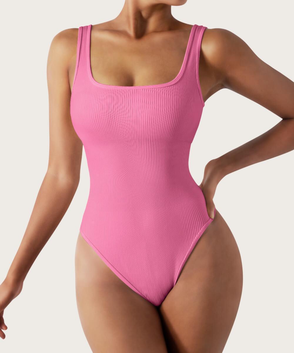 Colsie Women's XL Seamless Bodysuit Pink with Keyhole Stretch Ribbed New