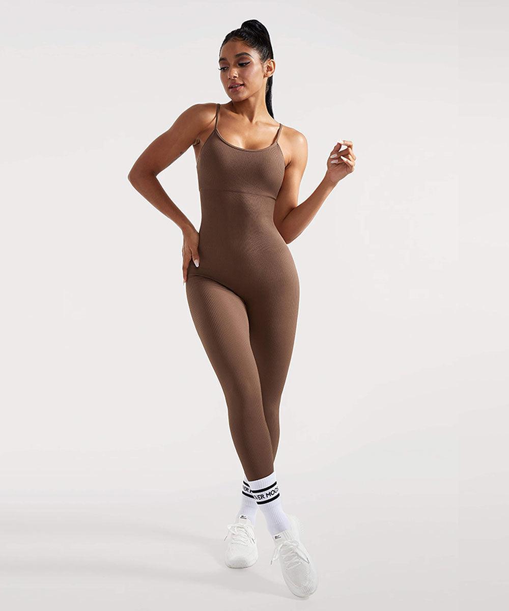 Women Workout Jumpsuits Spaghetti Strap Backless Tummy Control