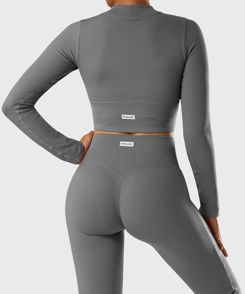 Ribbed Two-Way Zipper Yoga Set - MOOSLOVER