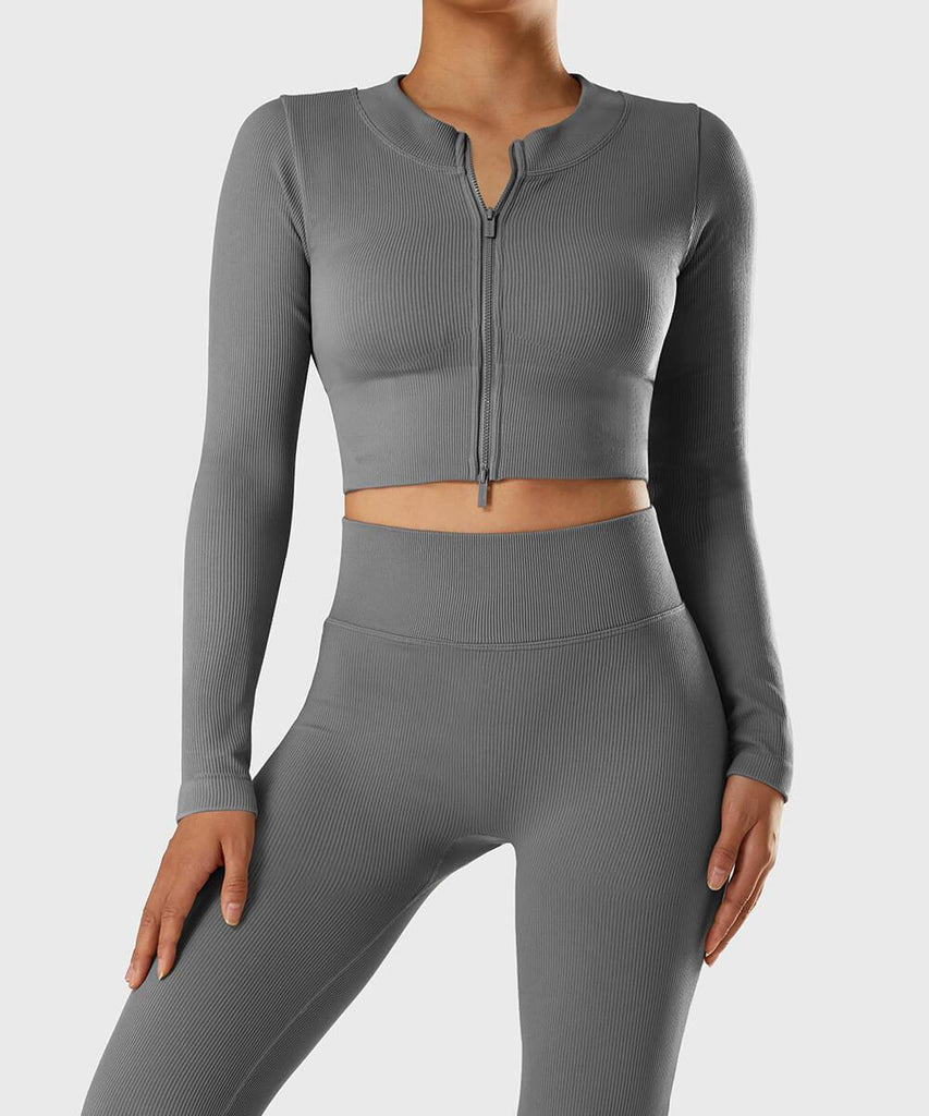 Ribbed Two-Way Zipper Yoga Top - MOOSLOVER