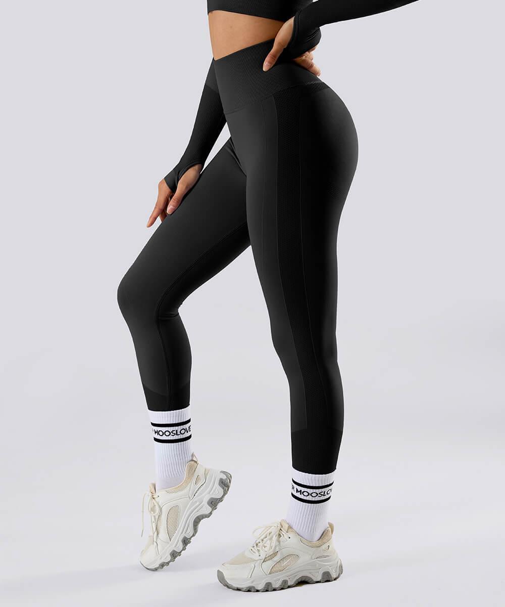 QOQ V Back Leggings for Women Scrunch Butt Lifting Workout Leggings High  Waisted Gym Booty Tights Black XS at  Women's Clothing store
