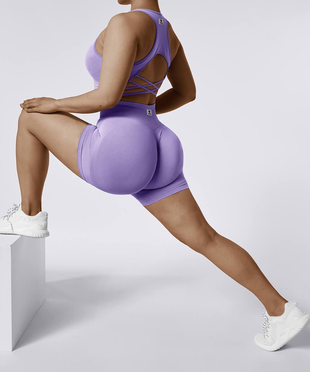 Lavender Solid V-Waist Scrunch Butt Shorts