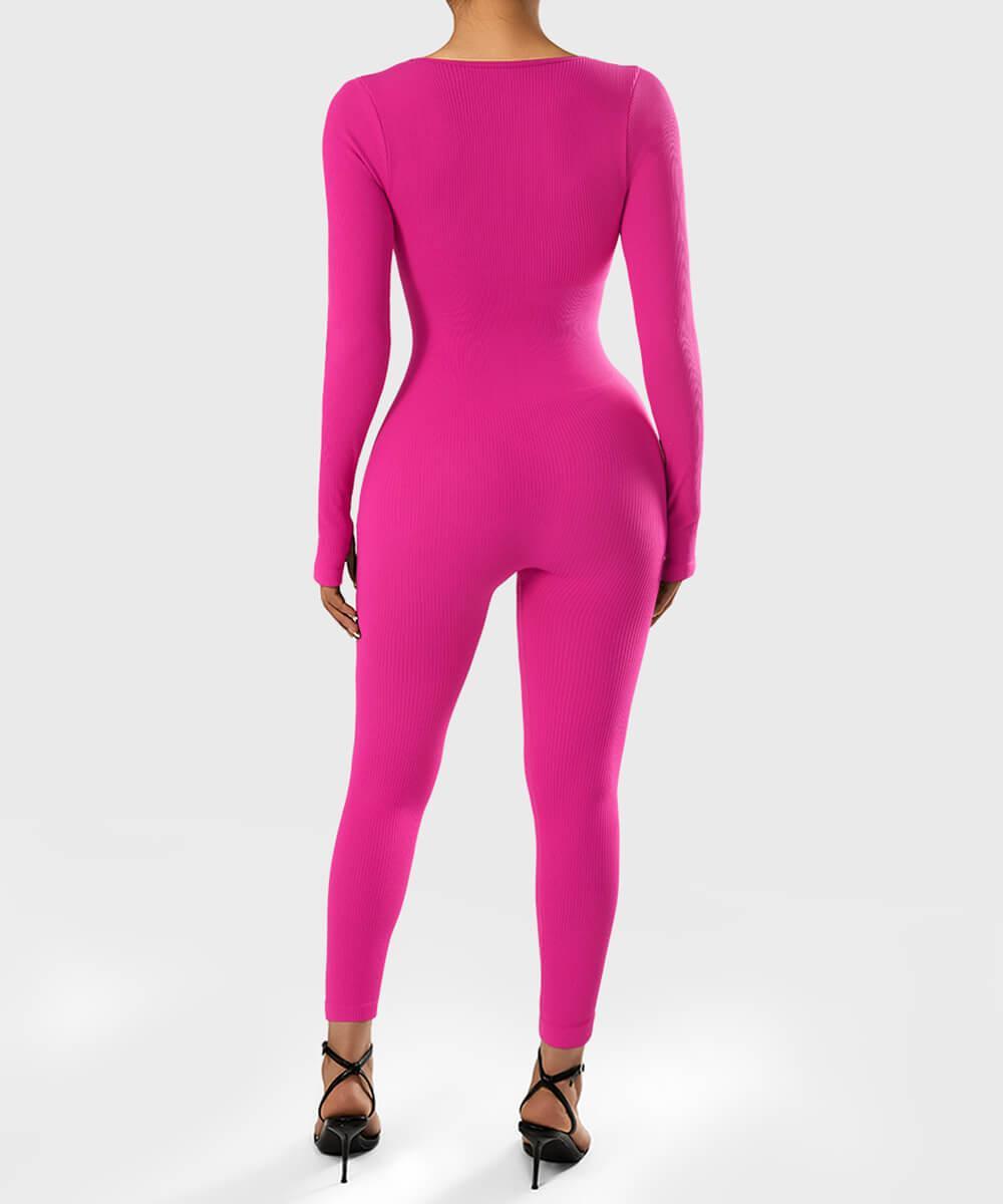 MOOSLOVER Backless Ribbed Long Sleeve Seamless Jumpsuit