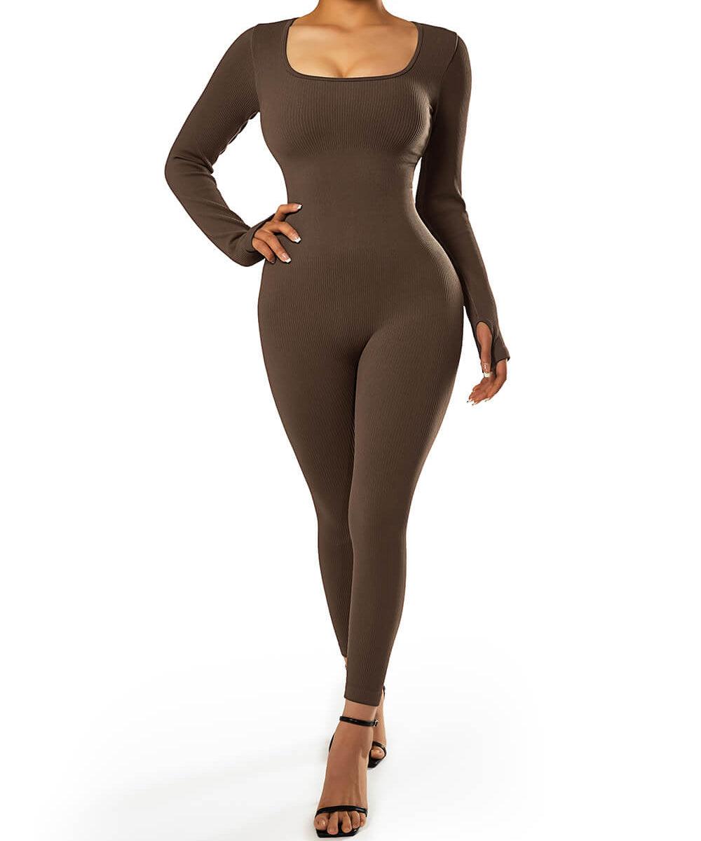 Solid Ribbed Seamless Jumpsuit - Heather