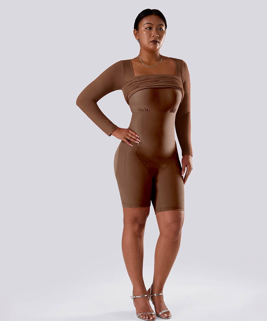 Solid Long Sleeve Dress With Built in Shapewear - MOOSLOVER