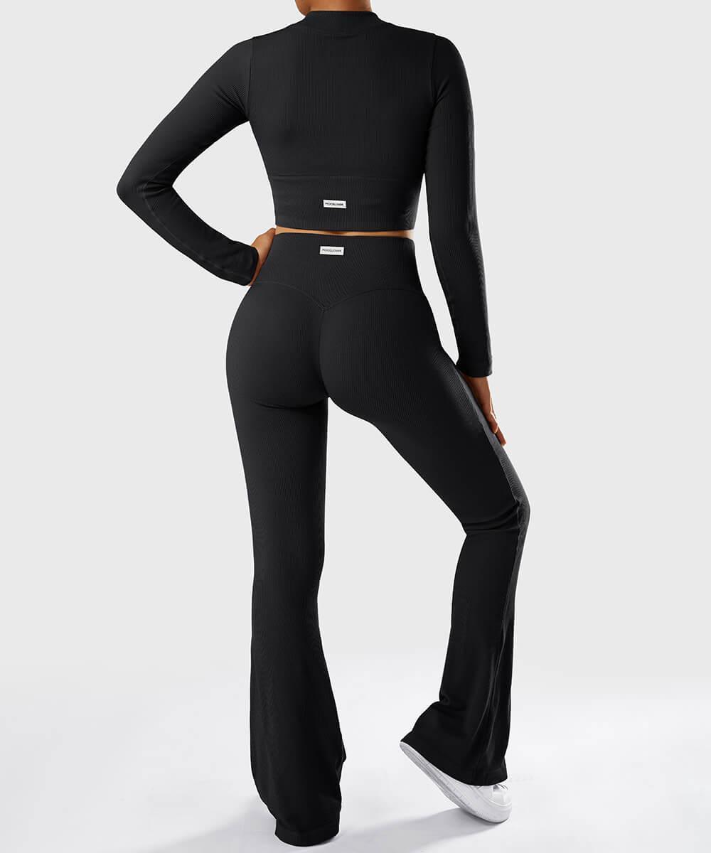 Solid Ribbed Flared Seamless Legging