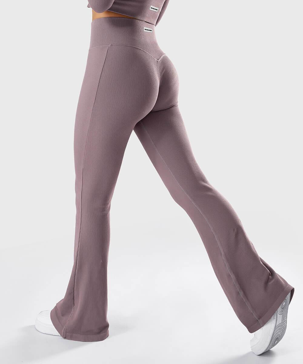 Solid Ribbed Flared Seamless Legging