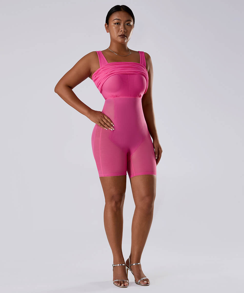 MOOSLOVER Solid Long Sleeve Dress With Built in Shapewear