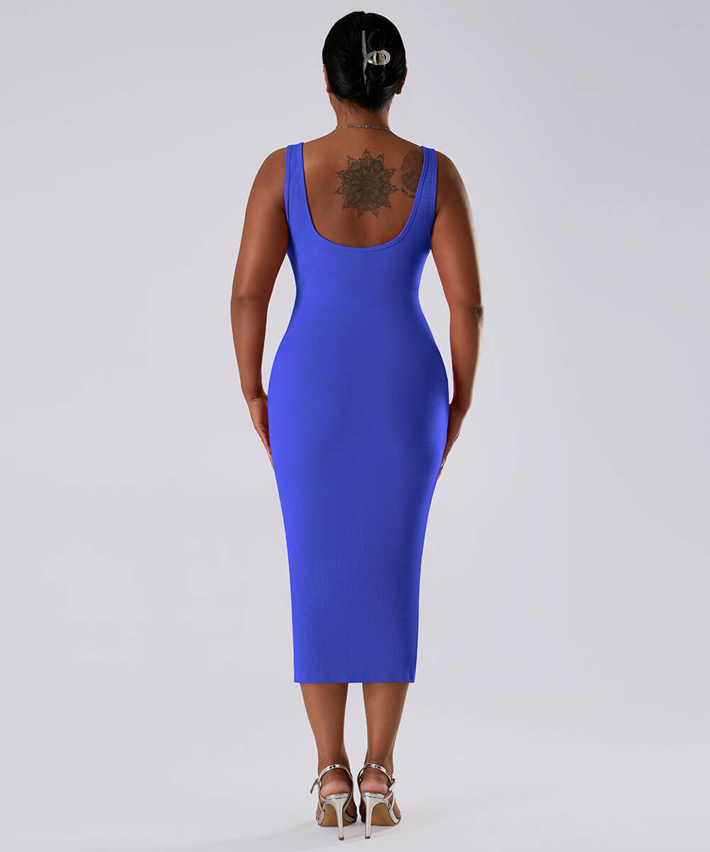 MOOSLOVER Solid Sleeveless Dress With Built in Shapewear