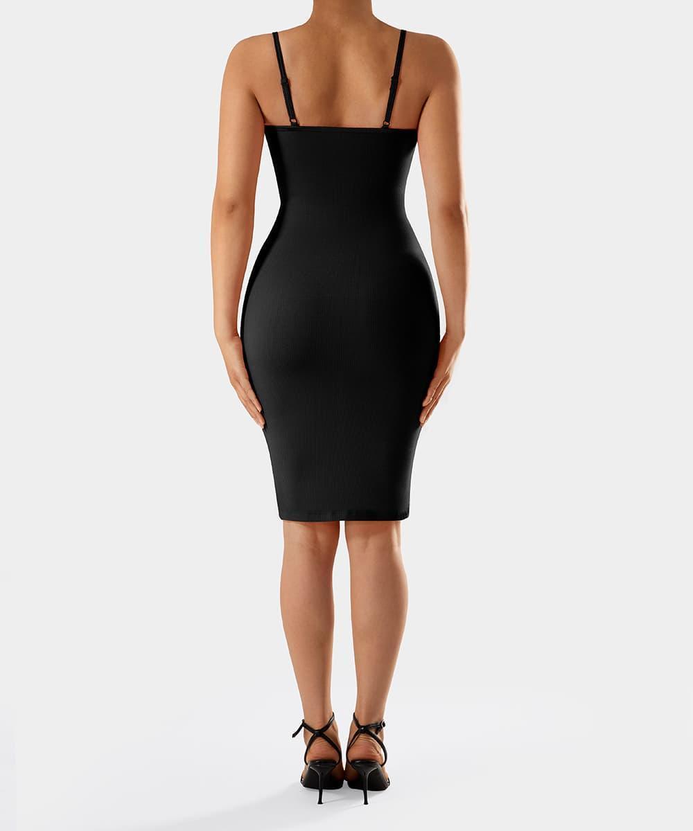 Spaghetti Strap Bodycon Dress With Built in Shapewear Shapewear MOOSLOVER Black S 2