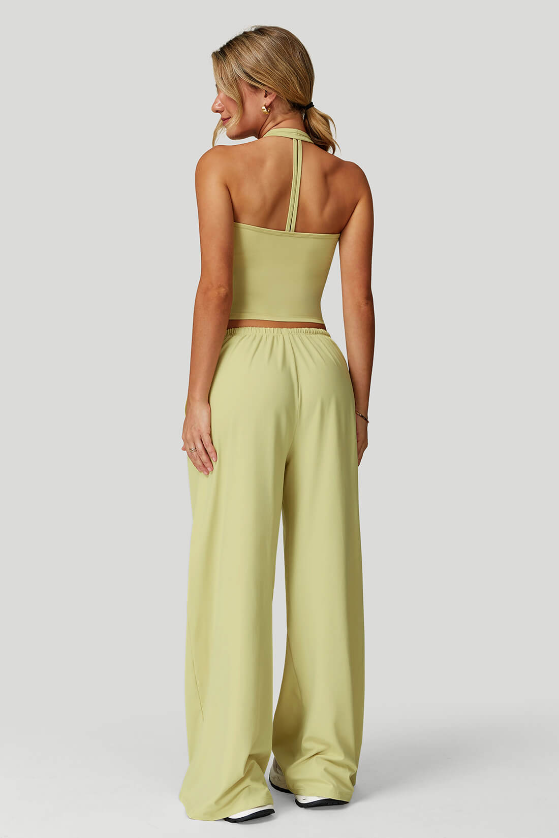 Mooslover Backless V‑Neck Tank Match Flowing Wide-Leg Pants